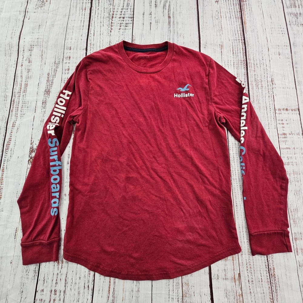 Hollister Surf Boards LA Red Long Sleeve Cotton Blend T-Shirt Men's S